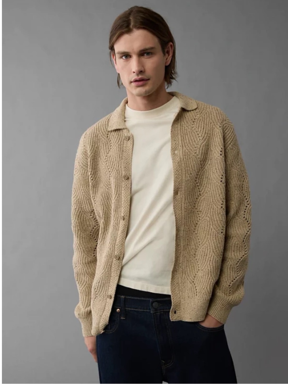 NWT American Eagle ($84.95) Blue Lightweight Textured Sweater